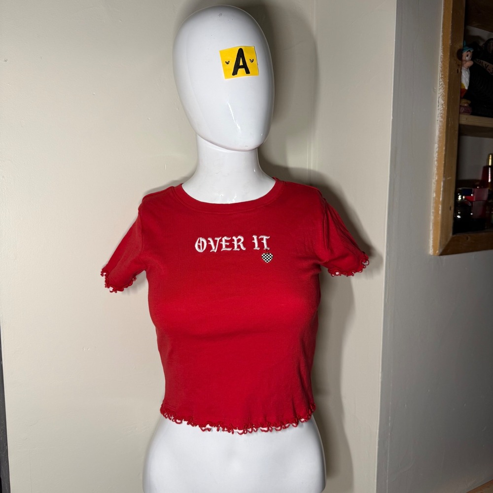 Y2k Attitude Not Included Baby Tee Over It Graphic Streetwear Red XS